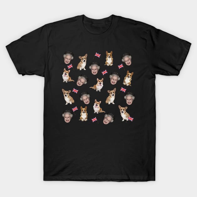 Queen Elizabeth and Corgis T-Shirt by valentinahramov